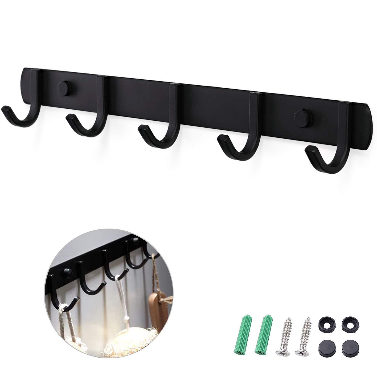 Photo 1 of Ihomepark Coat Hooks Wall Mounted, Heavy Duty Metal 5 Coat Hanger Rack for Coat Hat Towel Purse Robes Keys Mudroom Bathroom Entryway (1 Pack, Black)