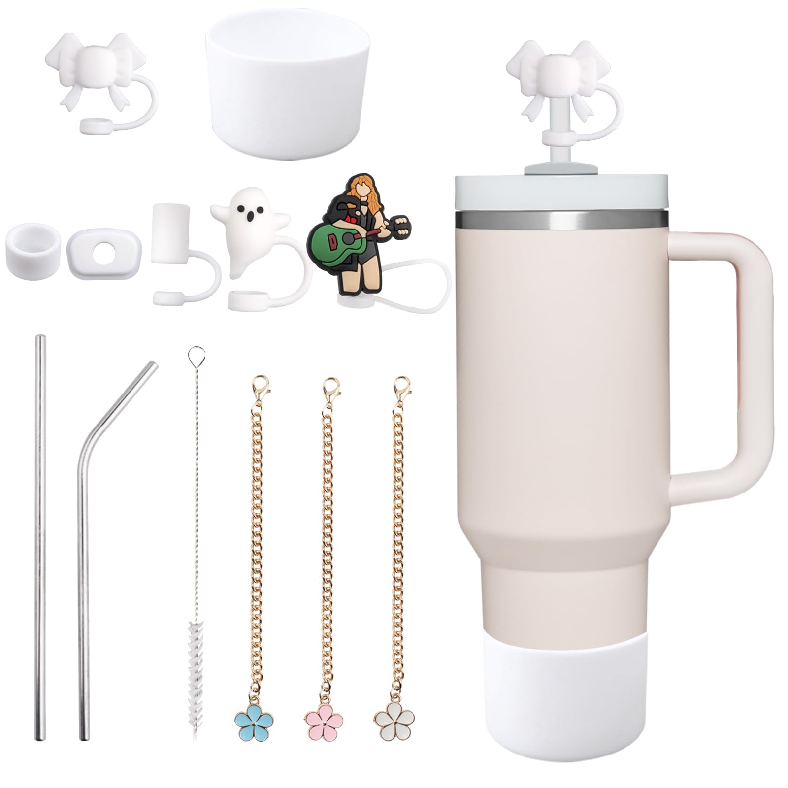 14PCS Straw Cover Set for Stanley Cups, 10mm Silicone Straws Cover Protector with Straws, Leak-Proof Kit, Reusable Straw Caps for Stanley Cup 40/30 Oz Cup Accessories