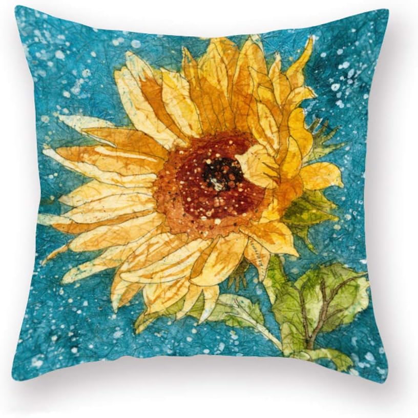 ShareJ Pillowcase Plant Watercolor Painting Sunflower Gift for Wedding Birthday Throw Pillow Covers Super Soft Cushion Cover Sofa Decorative Square 18"×18" Pillowcover (Sunflower02)