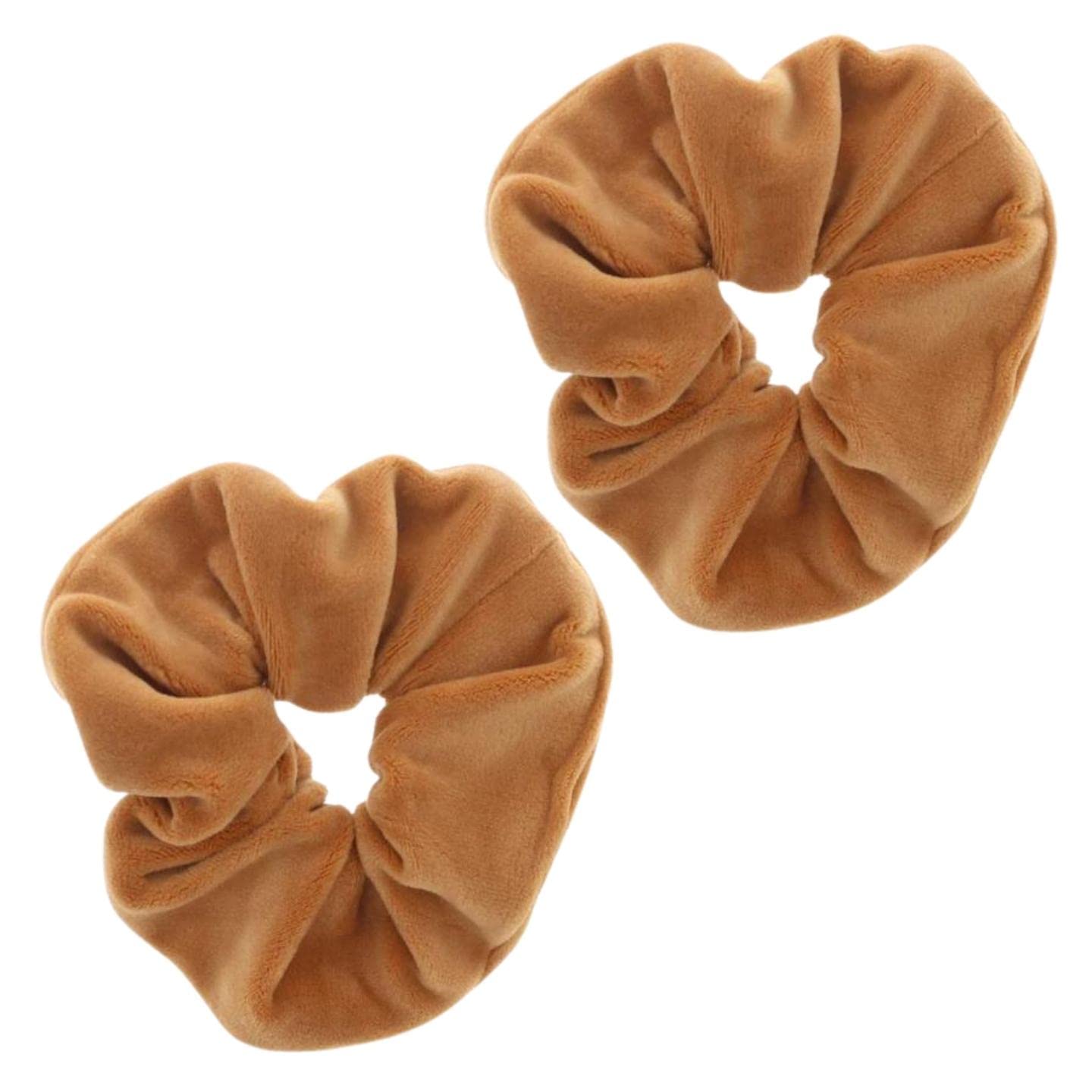 Topkids Accessories - Luxury Velvet Scrunchie Scrunchies Elastic Hair Band Ponytail Holders Hair Scrunchie Hair Bobbles Hair Accessories for Women, Ladies, Girls - Pack of 2 (Toffee)