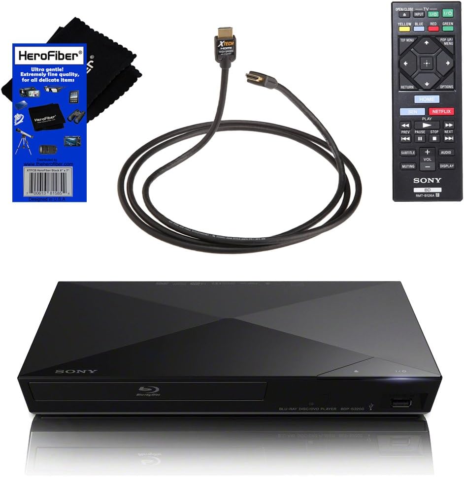 Amazon Com Sony p S30 Wi Fi Blu Ray Disc Player With Remote Control Xtech High Speed Hdmi Cable With Ethernet Herofiber Ultra Gentle Cleaning Cloth Electronics