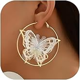 Butterfly Earrings for Women Gold Silver Large Rhinestone Hoop Earrings Fashion Accessories Jewelry Gifts