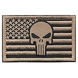 Patriot Club Punisher Skull/ American USA Flag Tactical Morale Embroidered Patch (Coyote Tan)
