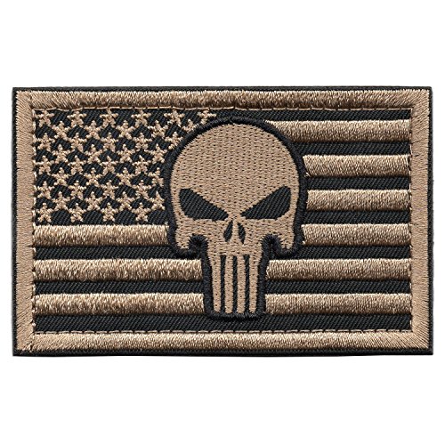 Patriot Club Punisher Skull/ American USA Flag Tactical Morale Embroidered Patch (Coyote Tan)