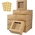 HawHawToys 60 pcs Bakery Boxes with Window, 6 x 6 x 3 inches, Kraft Cookie Boxes Pastry Boxes for Baked Goods (Brown)