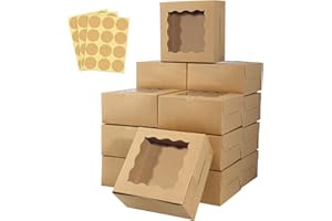 HawHawToys 60 pcs Bakery Boxes with Window, 6 x 6 x 3 inches, Kraft Cookie Boxes Pastry Boxes for Baked Goods (Brown)