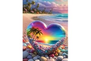 Canrichshop Beach Landscape Diamond Art for Adults,Heart Dimond Art Paintings Kit for Beginners,5D Full Drill Diamand Paintings Kits,Gem Art Crafts for Adults Wall Decor 12x16inch