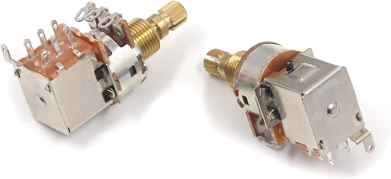 Geesatis A250K 2 PCS Split Shaft Audio Taper Push Pull Short Shaft Audio Taper Potentiometers/Pots, Volume Tone Switch Pots Short Shaft, with Nut and Washer for Guitar Bass