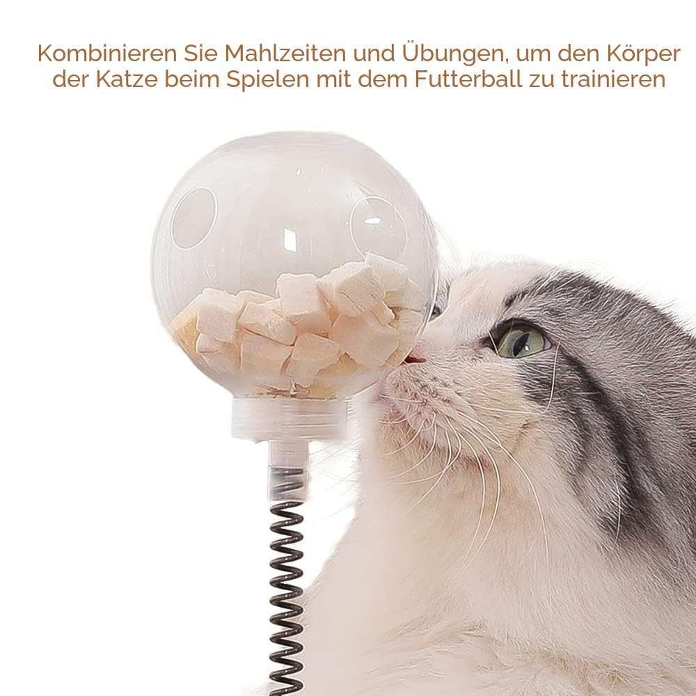 Marchul KatzenSpielzeug mit Futterball Snackball, Katzen Spielzeug Roller Tracks mit Drehteller, Interaktives Katzenspielzeug Aus Holz, Katzen Futterautomat Spielzeug mit Leckerli Ball 5