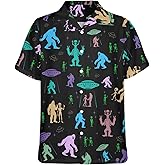 HUGLAZY Bigfoot Hawaiian Shirt for Men Sasquatch Shirts Button Down Short Sleeve Funny Party Outfit