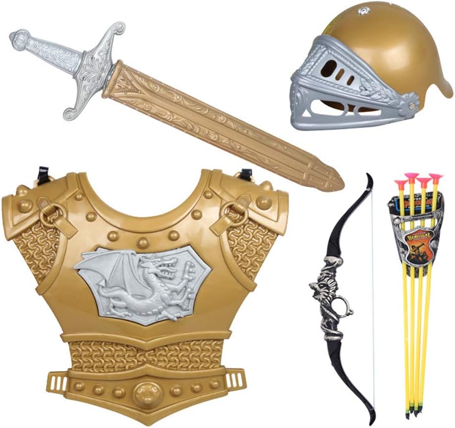 Child'S Medieval Knight Armour Set – Helmet, Sword, Bow And Arrow, Breast Plate Children Warrior Cosplay