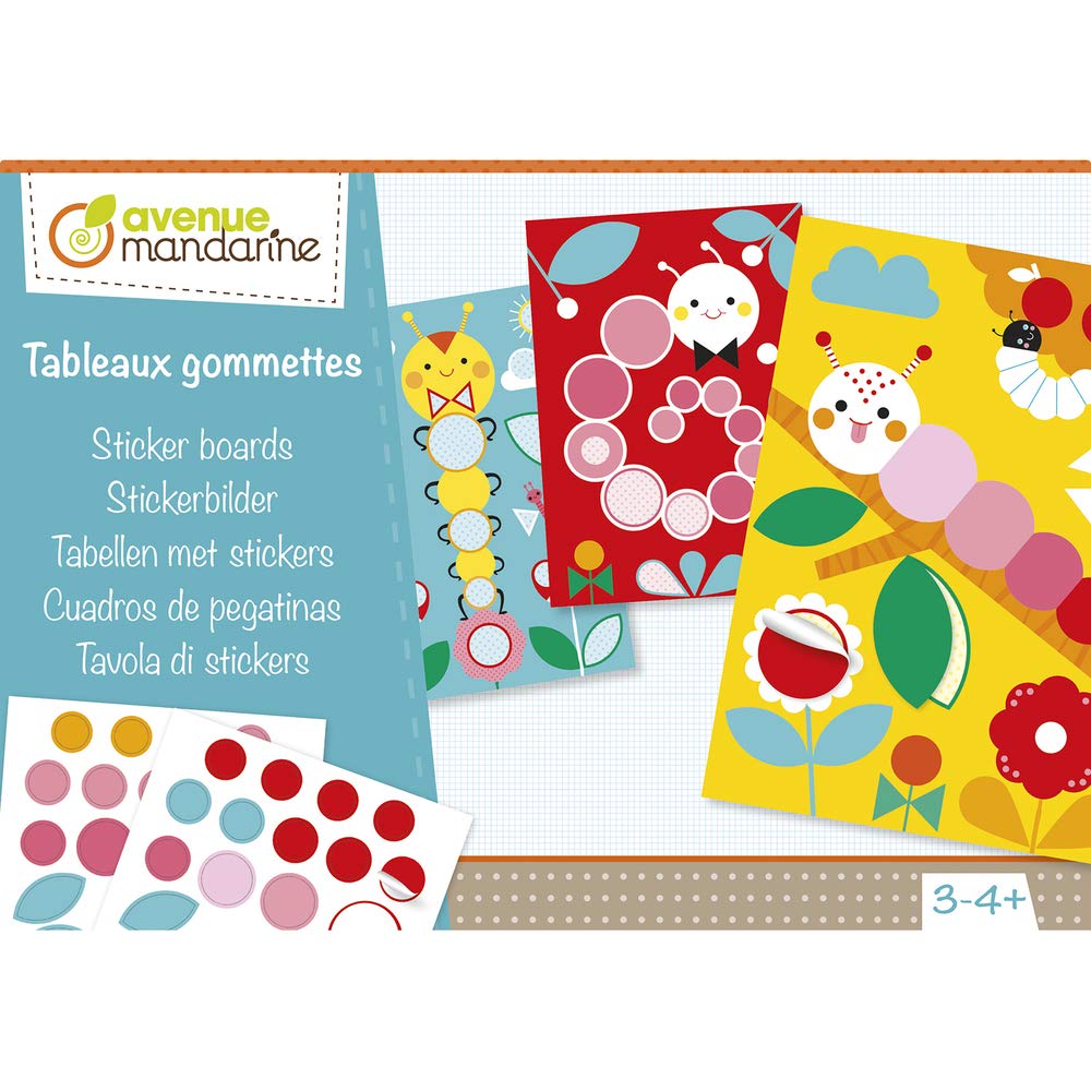 Avenue Mandarine - Ref KC092C - Creative Box - Caterpillar Themed Sticker Boards - 5 Cardboard Décor Boards 15 x 21cm, Full Instructions Supplied, Suitable for Ages 3-4+