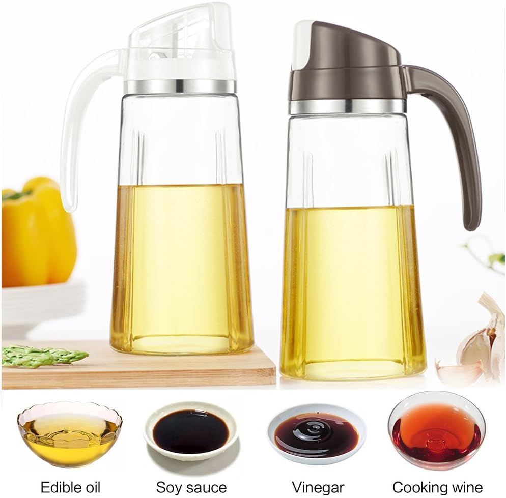 Auto Flip Olive Oil Dispenser Bottle, 20 OZ Leakproof Condiment Container With Automatic Cap and Stopper, Non-Drip Spout, Non-Slip Handle for Kitchen Cooking White: Kitchen & Dining