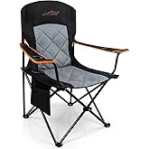 FAIR WIND Oversized Fully Padded Camping Chair, Heavy Duty Quad Fold Chair Arm Chair Support 350 LBS with Cup Holder, Collapsible Lumbar Back Chair Portable for Outdoor, Black