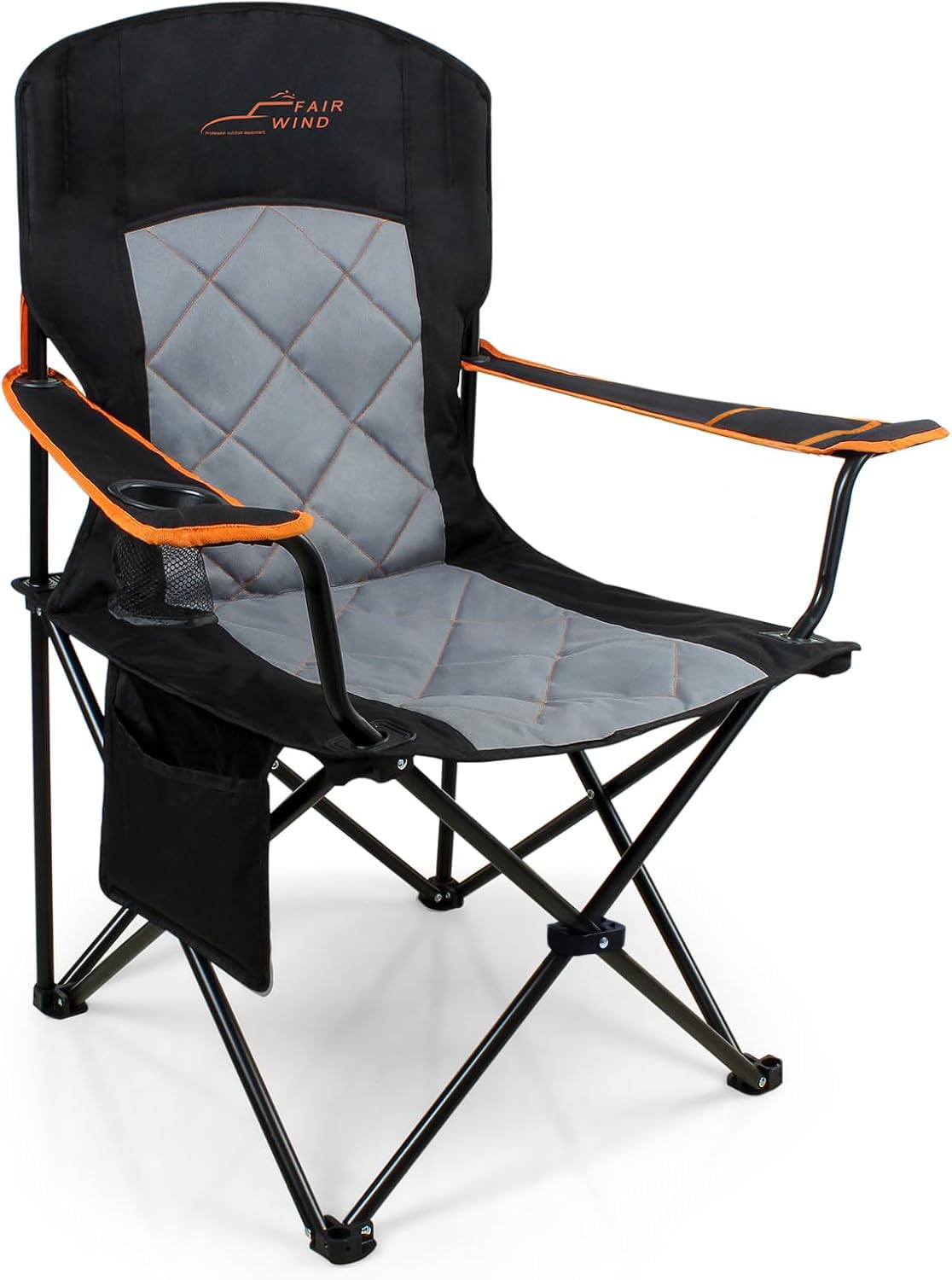 FAIR WIND Oversized Fully Padded Camping Chair, Heavy Duty Quad Fold Chair Arm Chair Support 350 LBS with Cup Holder, Collapsible Lumbar Back Chair Portable for Outdoor, Black Image