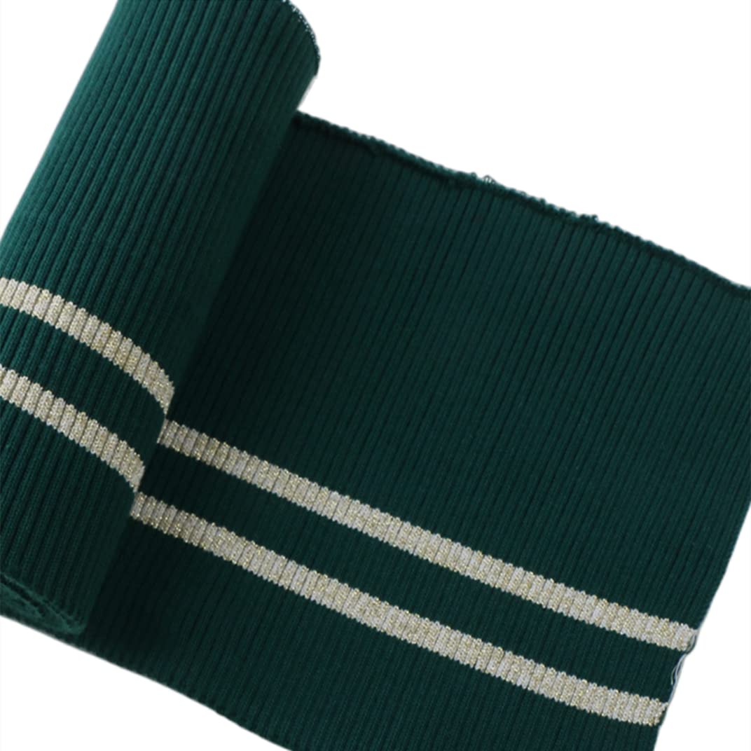 TinaKim Ribbing Fabric for Cuffs, Waistbands Neckline Trim Sewing Material, Stripe (Green + Gold Stripe, 36x6in)