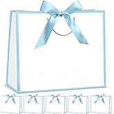 CINSOEN 12 Pcs Paper Gift Bags with Handles, Thank You Gift Bag with Ribbon Bow for Graduation Wedding Bridesmaid Birthday Baby Shower Party Christmas Thanksgiving, 12.4x9.8x4.3 inches (White, Light Blue)