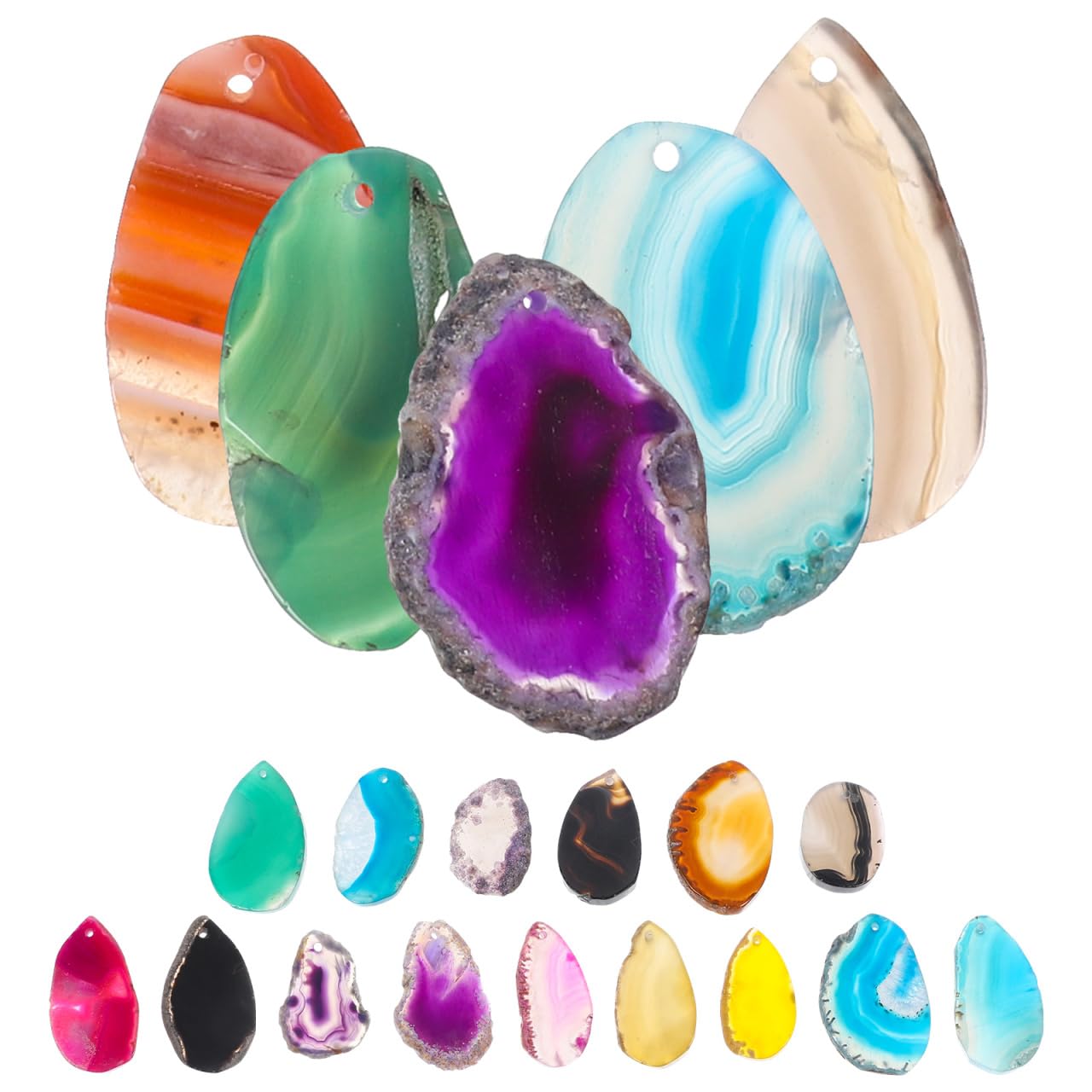 VILLFUL 20Pcs DIY Ornaments Earrings Agate Stone Flakes of Stone Quartz Agate Charms Chain Crystal Amethyst Quartz Slices with Holes Jewelry