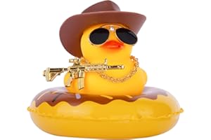 CoFuBcad Car Dash Rubber Duck Car Ornament Dashboard Decorations with Mini Cowboy Hat Swim Tube Sunglasses and Necklace for Car Dashboard Accessories