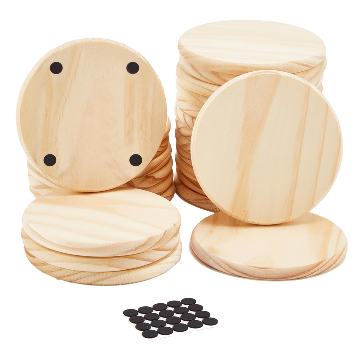 24 Pack Wood Coasters, JETAINE 4 Inch Round Blank Wooden Coasters, Thick Craft Coasters for DIY Stained Painting Wood Engraving Home Decoration Supplies