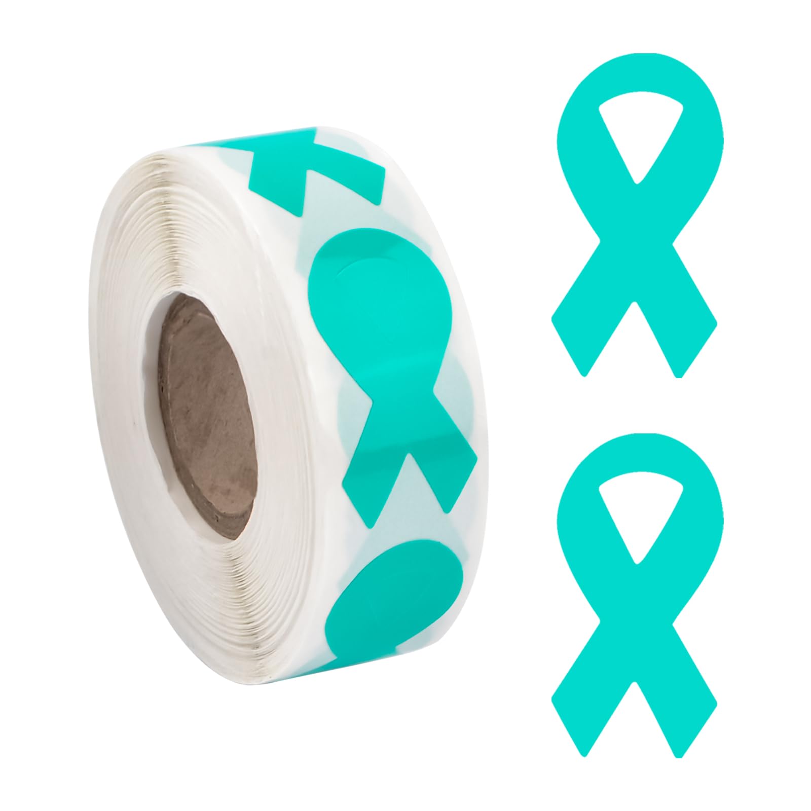 WANDIC Teal and Green Ribbon Sticker, 500 Pcs Awareness Stickers Labels Roll Sexual Assault Ovarian Cancer Awareness Ribbon Package Sealing for Event Gift Letter Bags โ image 1