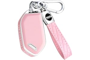 Montague Key Fob Cover for KIA with Leather Keychain, Premium TPU Key Case Shell for Kia Telluride, Sorento X-Line, K4/K5 GT-Line Remote Smart Key Fob Protector (5 Buttons, Pink)