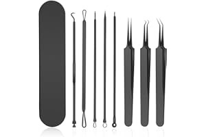 RITARGA Blackhead Remover 8 Pcs Stainless Steel Pimple Popper Tool Kit Whitehead Blemish Removal Tool Comedone Extractor with Portable Metal Case(Black)