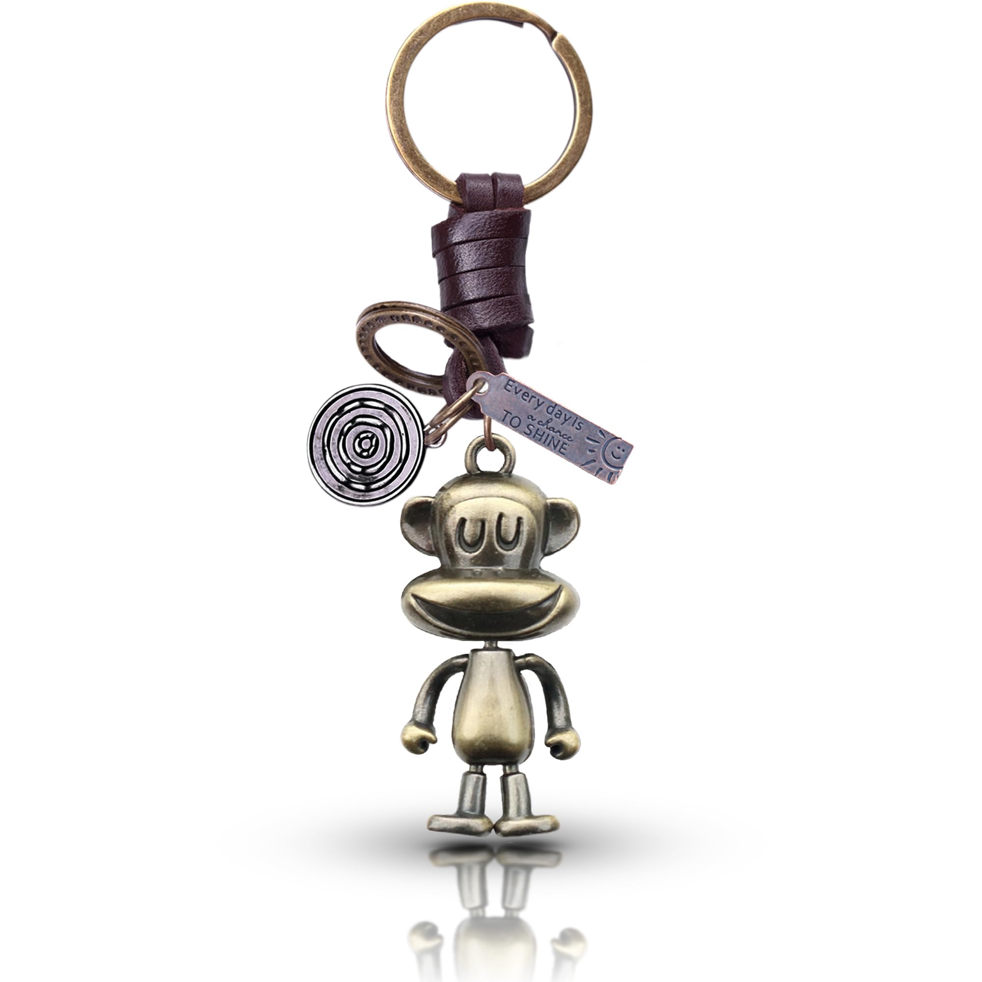 AuPra 3D Monkey Keyring Gift for Women & Men | Handmade Leather Animal Key Ring | Vintage Charm for Home, Car & Door Keys | Funny Keychain Present for Her & Him