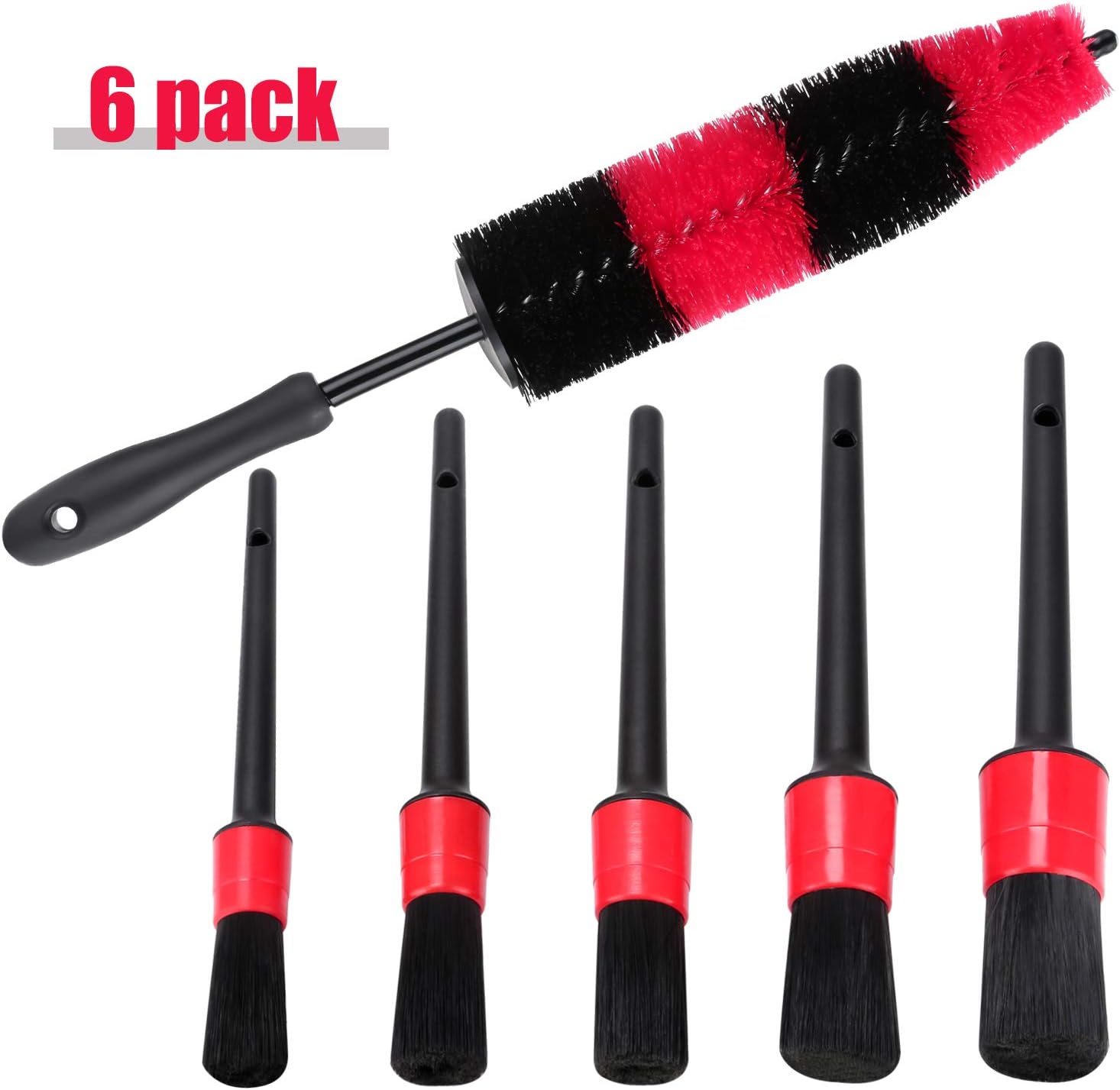 Teancll 6 Pack Car Wheel Brush Set, 17 Inch Long Soft Bristle Tire Brush with 5 Sizes Car Detailing Brushes for Cleaning Wheels Rims Exhaust Tips Vehicle Engine and More