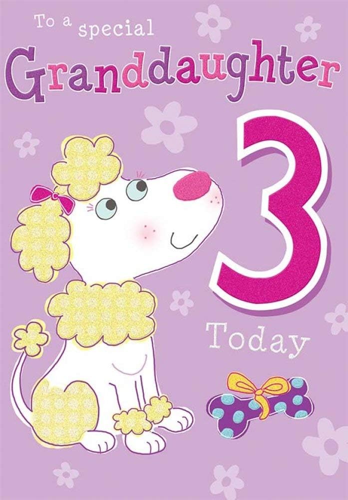 Piccadilly Greetings Traditional Juvenile Birthday Card Age 3 Granddaughter - 9 x 6 inches, Purple