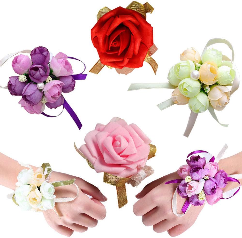 4 Pack Wrist Flower Wristband Girl Bridesmaid Bride