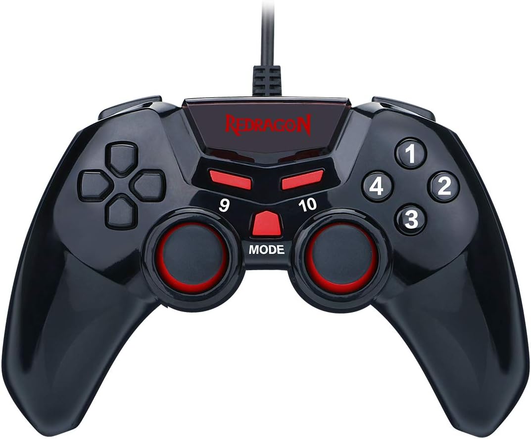 Redragon G806 Gamepad, PC Game Controller, Joystick with Dual Vibration, Seymur, for Windows PC, PS3, Playstation, Android, Xbox 360 (Black-Red, Wired): Computers & Accessories