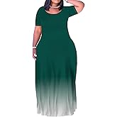 Women's Plus Size Maxi Dresses Short Sleeve Sundress Summer T-Shirt Beach Long Dress with Pockets