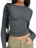 Trendy Queen Womens Long Sleeve Shirts Basic Crop