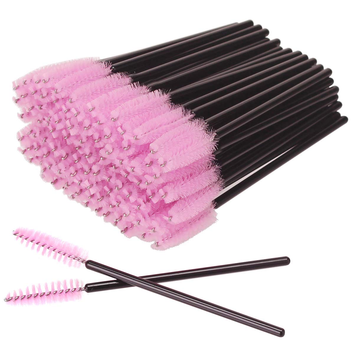50 Pieces Disposable Eyelash Brushes Mascara Wands Eyelash Eyebrow Applicator Cosmetic Makeup Brush Tool Kits (Black/Pink) — image 1