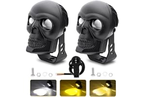 UHONSN 2PCS Skull LED Motorcycle Driving Fog Lights 38W 3000Lm Led Pod Lights Bar Spotlight Auxiliary Light Headlights for Jeep Offroad Truck Cart Golf ATV UTV 12V 24V 48V Black