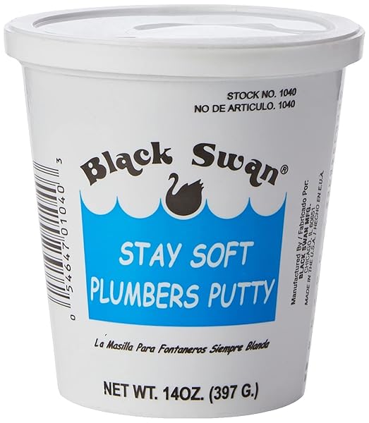 BLACK SWAN 01040 STAY SOFT PLUMBERS PUTTY, 14 OZ WHITE – MOLDING & CRACK-RESISTANT, IDEAL FOR SINK DRAIN, FAUCETS & FIXTURES, STRETCHABLE PLUMBER PUTTY