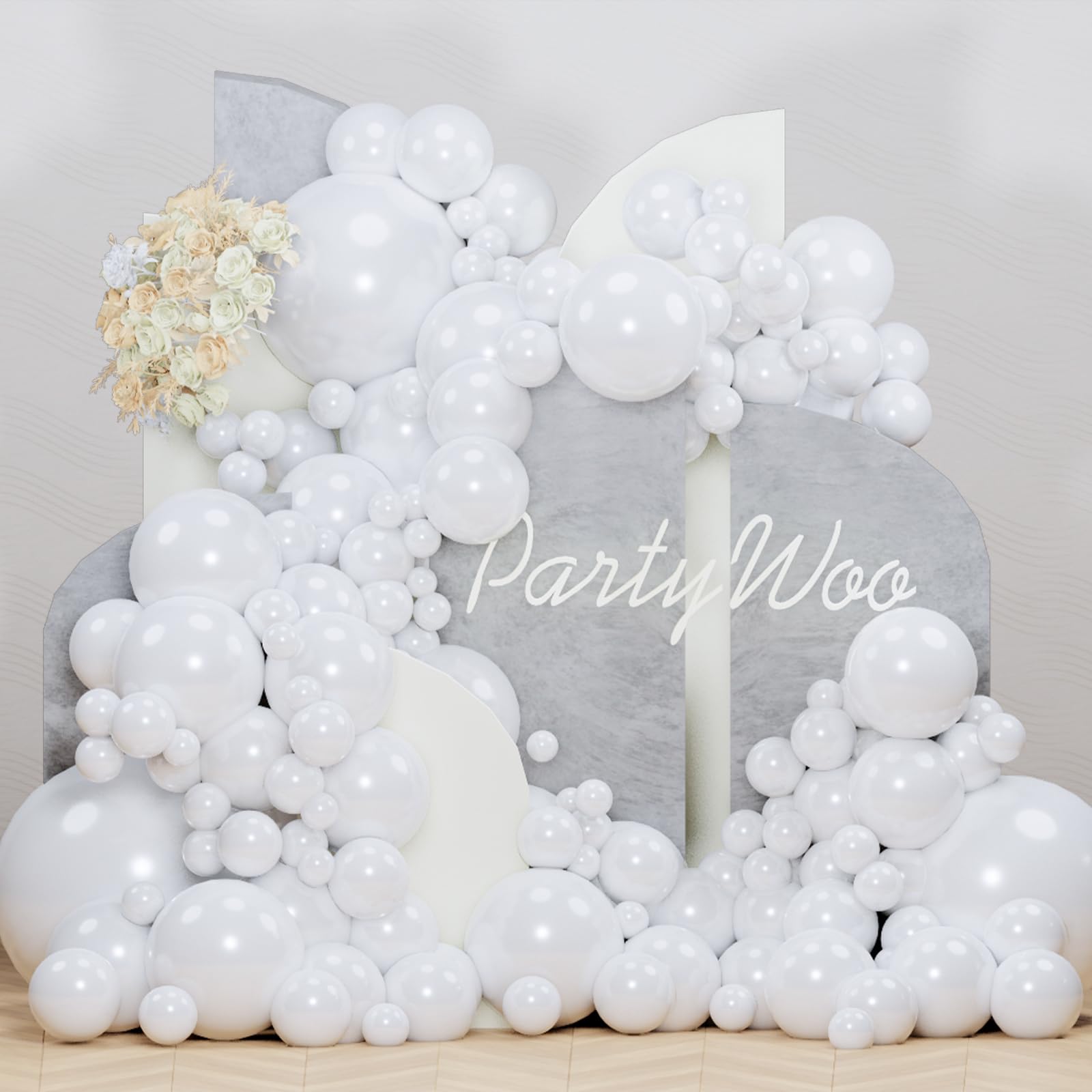 Photo 1 of PartyWoo Pearl White Balloons 85 pcs Different Sizes Pack of 18 12 10 5 Inch White Latex Balloon Arch Kit Garland for Wedding Bridal Graduation Baby Shower Birthday Party Decorations White-Z30