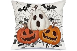 AACORS Halloween Pillow Cover 18X18 Inch Pumpkin Jack-O'-Lanterns Bat Web Decoration Holiday Farmhouse Pillow Case Decor for Home Sofa Couch AA306-18