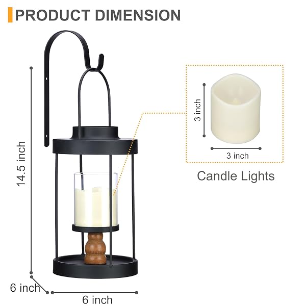 METAL WALL SCONCE CANDLE LANTERN SET OF 2 – BLACK WALL MOUNTED WOOD AND METAL HANGING HOLDER WITH GLASS & CANDLES VINTAGE WALL DECOR FOR PORCH, LIVING ROOM, DINING ROOM, BEDROOM INDOOR DECOR