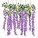 GPARK 6 Pieces Wisteria Artificial Flower 45 inch Bushy Silk Vine Ratta Hanging Garland Hanging for Wedding Party Garden Outdoor Greenery Office Wall Decoration Purple