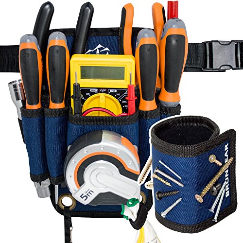 BrunBear Small Durable Tool Belt Pouch With Magnetic Wristband - Tool Pouch Holder with Pockets for Electricians & Maintenance - Helps to Carry your Tools , Better Organization and Save TIME