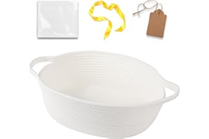 OIAHOMY Small Woven Basket with Gift Bags, Ribbons & DIY Label Card, Baskets for Gifts Empty, Small Rope Basket 12 * 8 * 5IN, Cute Decorative baskets with Handles for Baby Pets, Toys, White