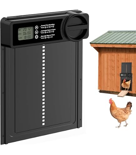 Okkobi Automatische Hühnerklappe Solar – Kabellose Steuerbox, LCD, Timer, Lichtsensor, 27,5×36,15 Cm, Wetterfest, 5 Jahre Garantie
