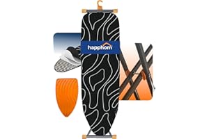 HAPPHOM Ironing Board, Compact and Space Saver Ironing Board with Extra Thick 3 Layers Cover, Height Adjustable, Easy Storage with Smart Hanger and Heavy Duty Steel Legs, Black (13x43)