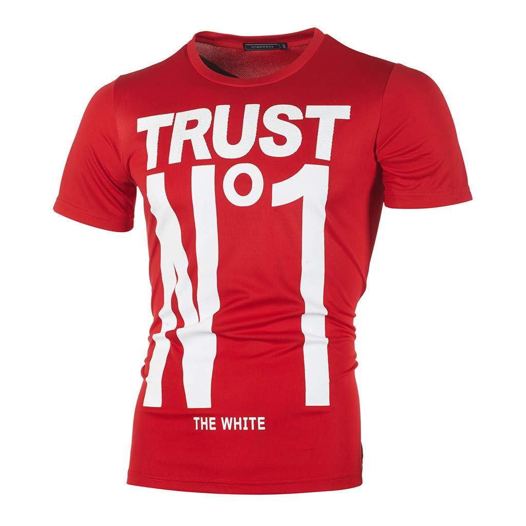 Fitfulvan Fashion Men's Blouse Casual Slim Letter Printed Short Sleeve T Shirt Top - Image 4