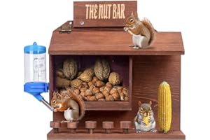 WODGOD Squirrel Feeder Table with Water Bottle,Wooden Squirrels Picnic Table,Outside