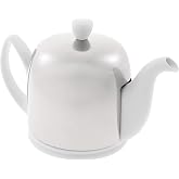 Degrenne Salam Luxury French Tea Pot - Porcelain Teapot with Stainless Steel Cover, Ceramic Tea Kettle for Loose Tea, Removable Infuser, 4 Cup Capacity, 24oz - White