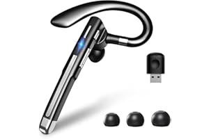Boytond Bluetooth V6.1,Single-Ear Wireless Headset with USB Dongle, 10H Talk Time and 4H Playtime via USB, Dual-Mic Noise Canceling Earpiece for Computer/Cell Phones, Driving Headset for Trucker Work