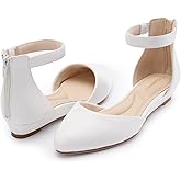 Cusolemore Women Flat Shoes with Ankle Strap, Low Wedge Heel Flats for Women, Comfortable Pointed Toe Dress Shoes for Work Business Wedding